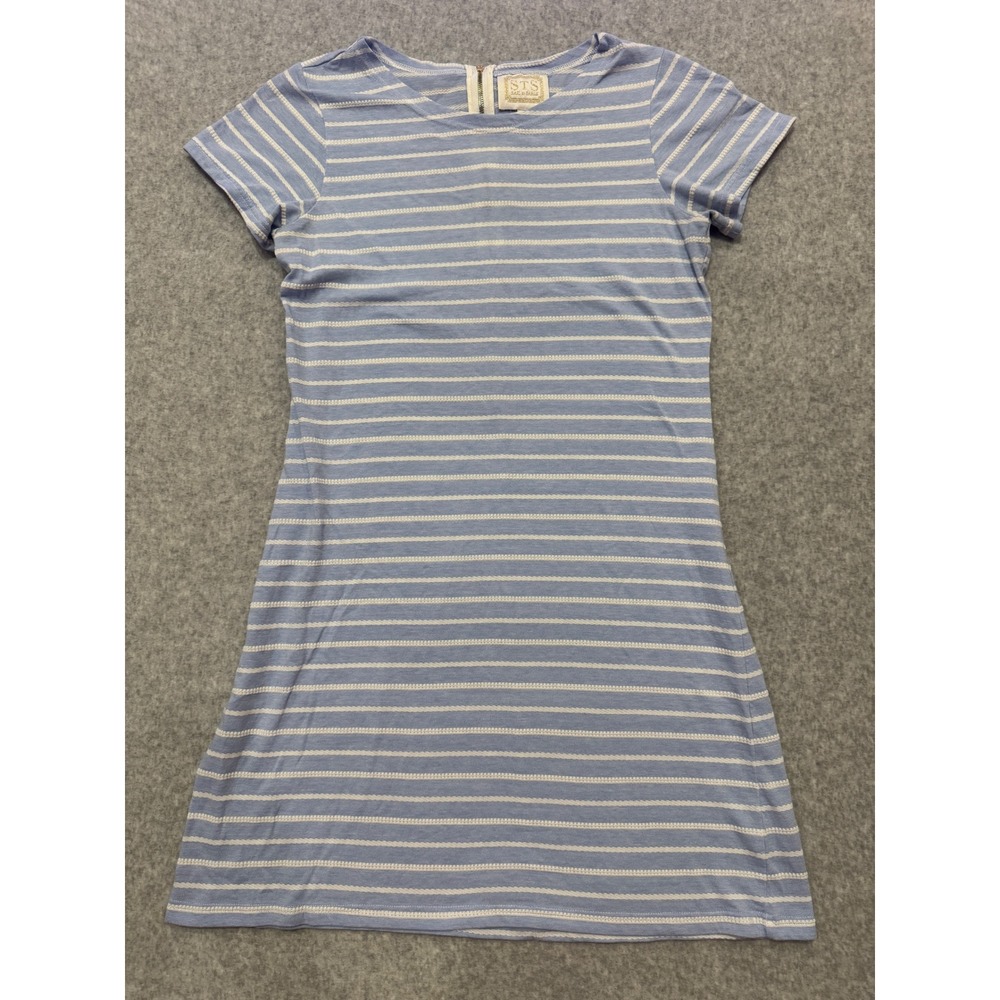 Sail to Sable Blue White Striped Knit‎ Shift Dress Gold Back Zip Womens Large